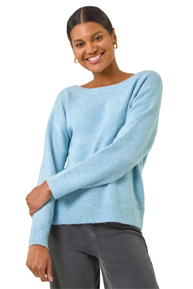 Roman Blue Ribbon Bow Tie Back Jumper