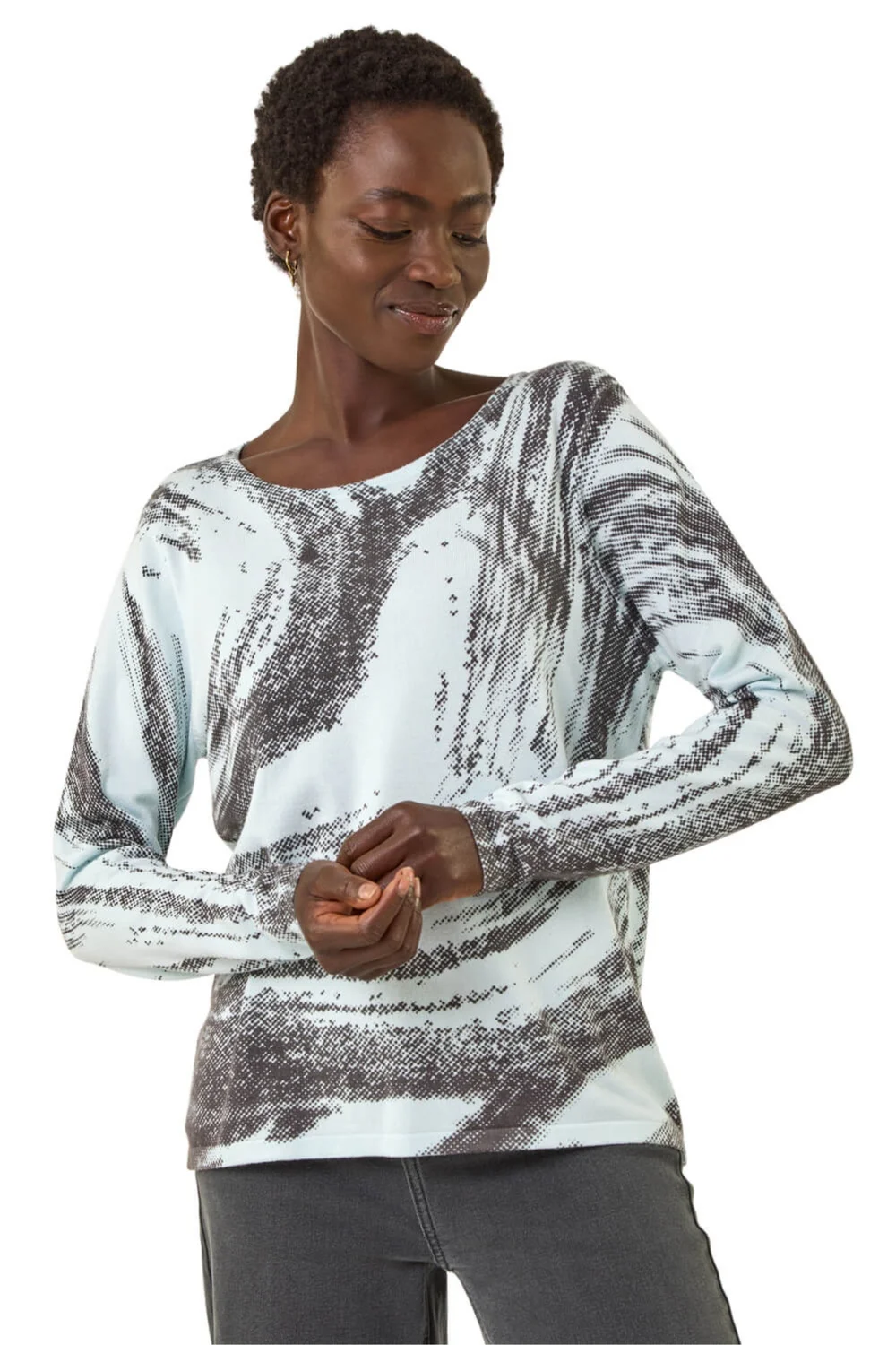 Roman Light Blue Abstract Knit Jumper - Size 20 Clothing Image 1