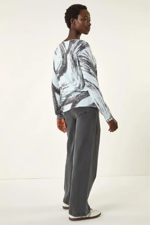 Roman Light Blue Abstract Knit Jumper - Size 20 Clothing Image 4