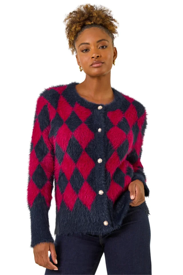 Roman Red Check Buttoned Cardigan