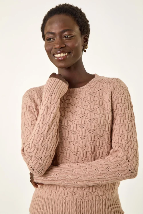 Roman Neutral Cable Knit Crew Jumper - Size 18 Clothing Image 4