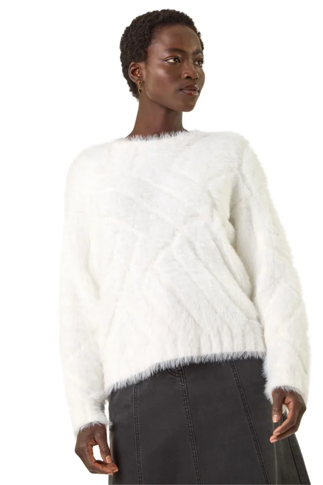 Roman Ivory Fluffy Stripe Knit Jumper