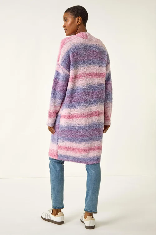 Roman Pink Fluffy Stripe Longline Cardigan - Size 18 Clothing Image 4