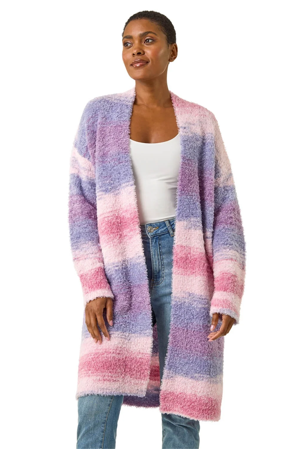 Roman Pink Fluffy Stripe Longline Cardigan - Size 18 Clothing Image 1