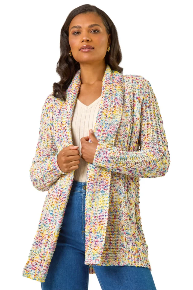 Roman Ivory Soft Knit Nep Longline Cardigan