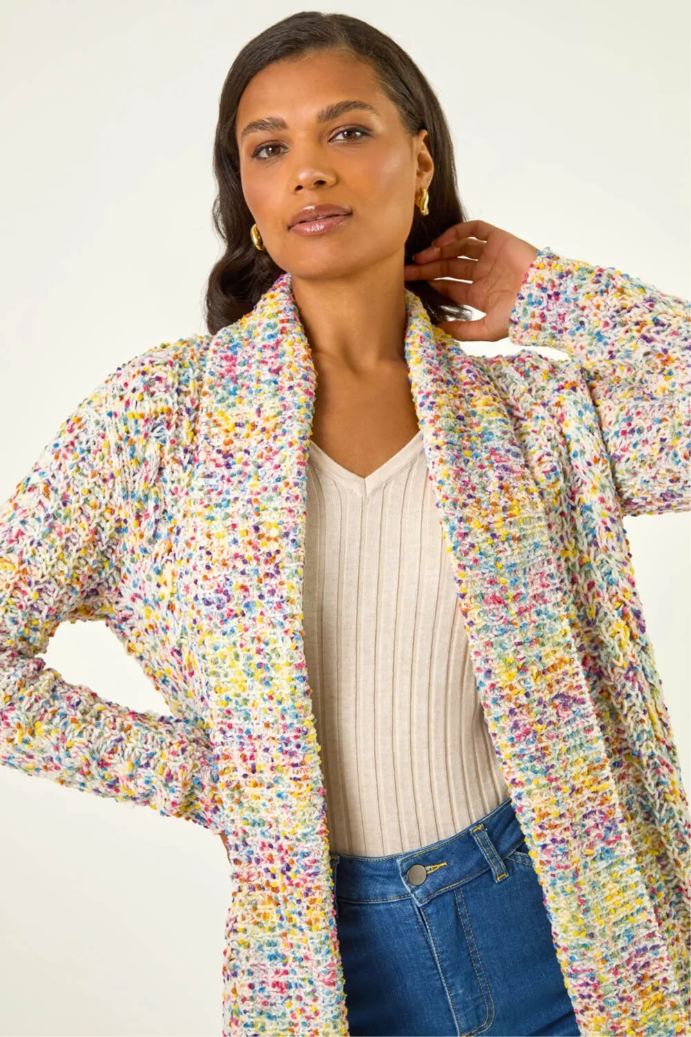 Roman Ivory Soft Knit Nep Longline Cardigan - 16 Image 4