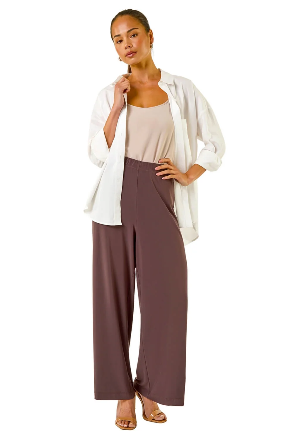 Roman Chocolate Petite Wide Leg Stretch Trouser - 12 Image 2