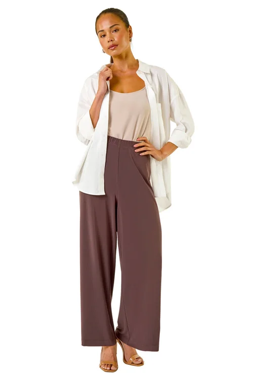 Roman Chocolate Petite Wide Leg Stretch Trouser - 12 Image 2