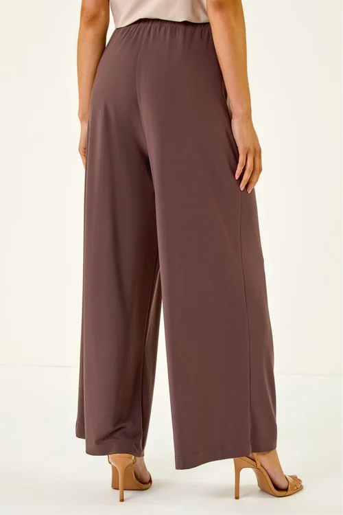 Roman Chocolate Petite Wide Leg Stretch Trouser - 12 Image 4