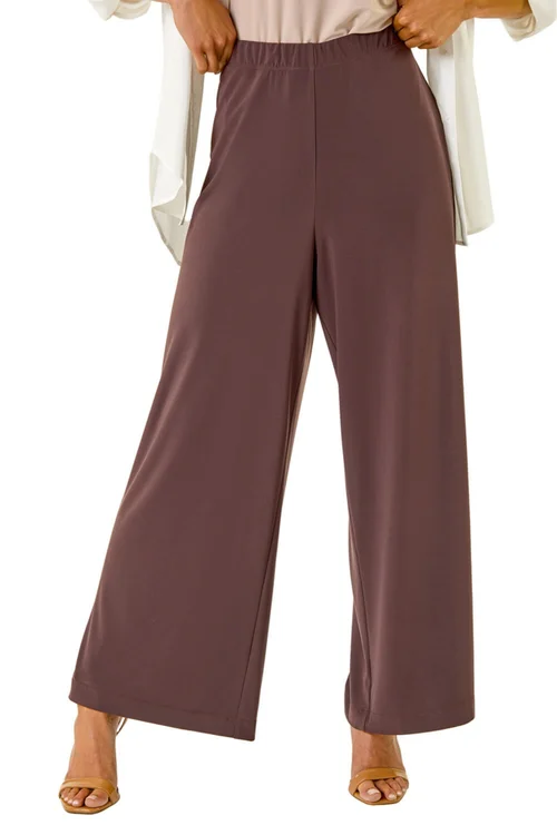 Roman Chocolate Petite Wide Leg Stretch Trouser - 12 Image 1
