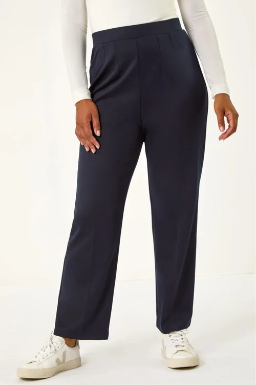 Roman Navy Petite Straight Leg Ponte Stretch Trouser - 18 Image 4