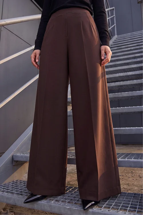Roman Chocolate Petite Wide Leg Ponte Stretch Trouser - 16 Image 1