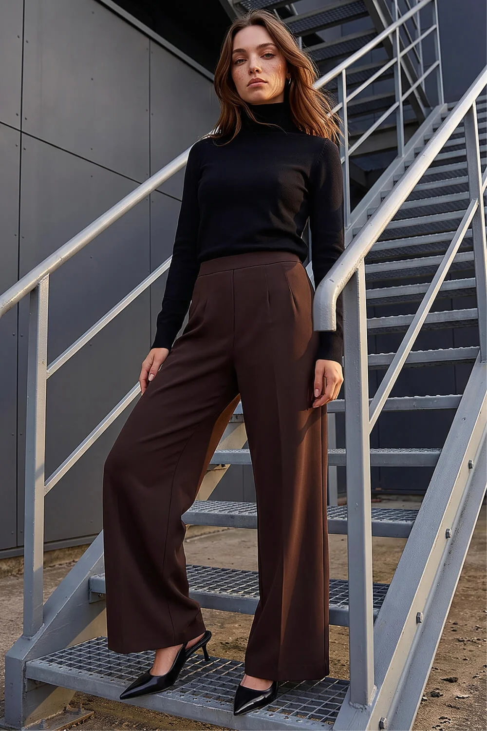 Roman Chocolate Petite Wide Leg Ponte Stretch Trouser - 16 Image 2