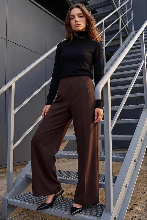 Roman Chocolate Petite Wide Leg Ponte Stretch Trouser - 16 Image 2