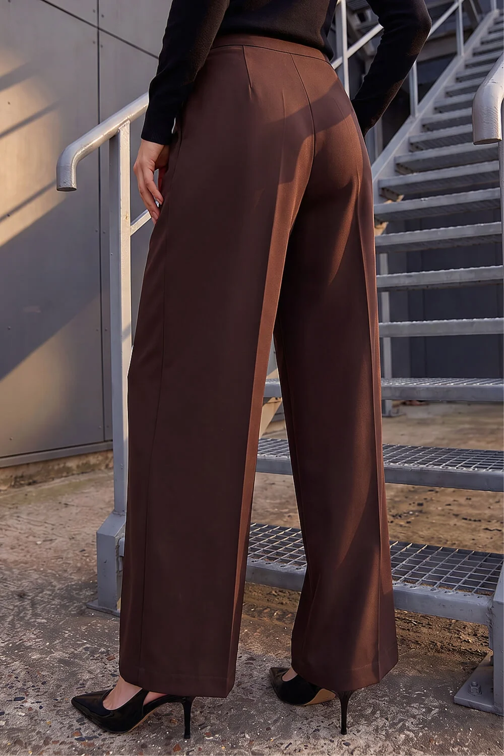 Roman Chocolate Petite Wide Leg Ponte Stretch Trouser - 16 Image 3