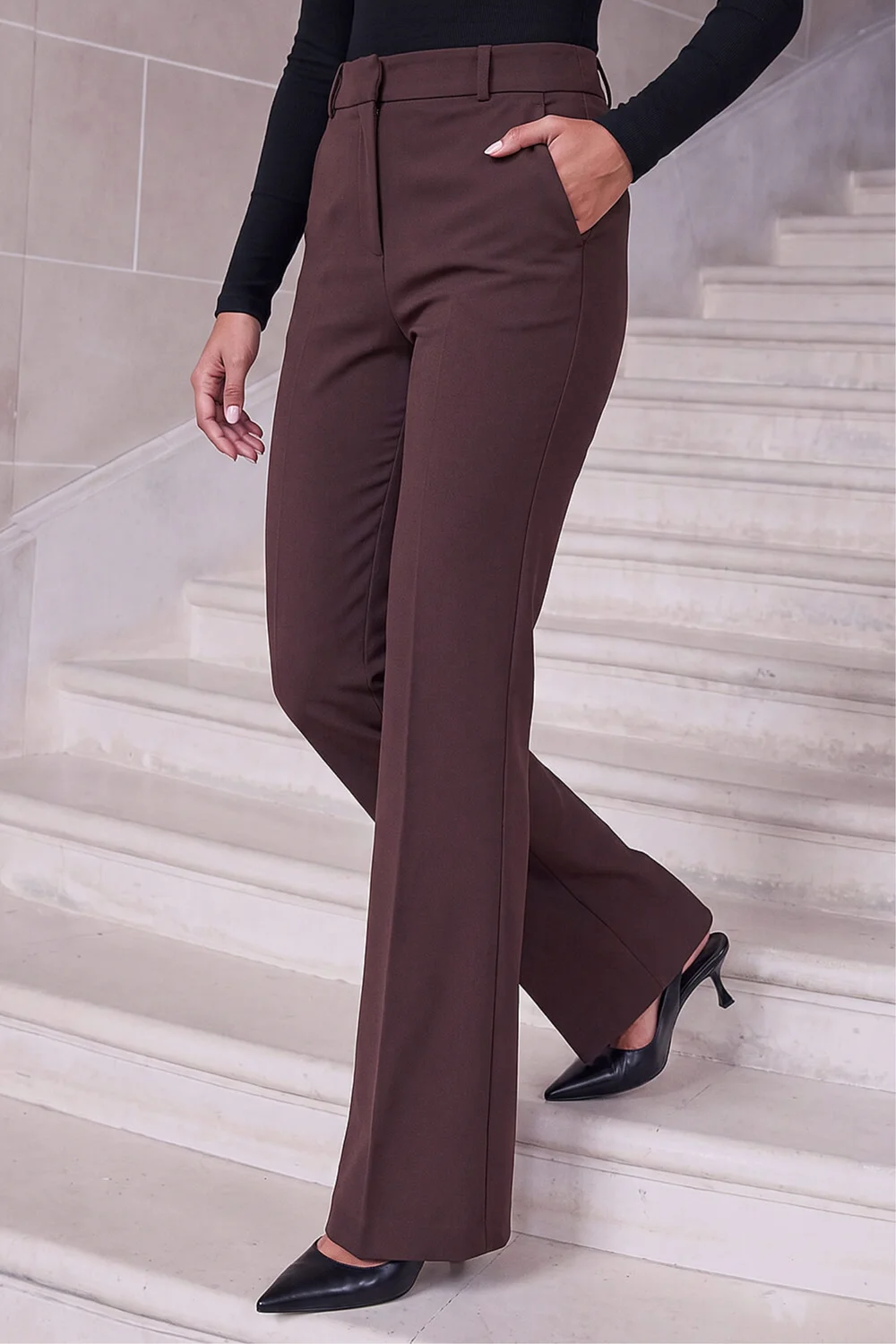 Roman Dark Brown Bootcut Leg Stretch Trousers - 20 Image 1