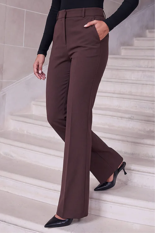 Roman Dark Brown Bootcut Leg Stretch Trousers - 20 Image 1