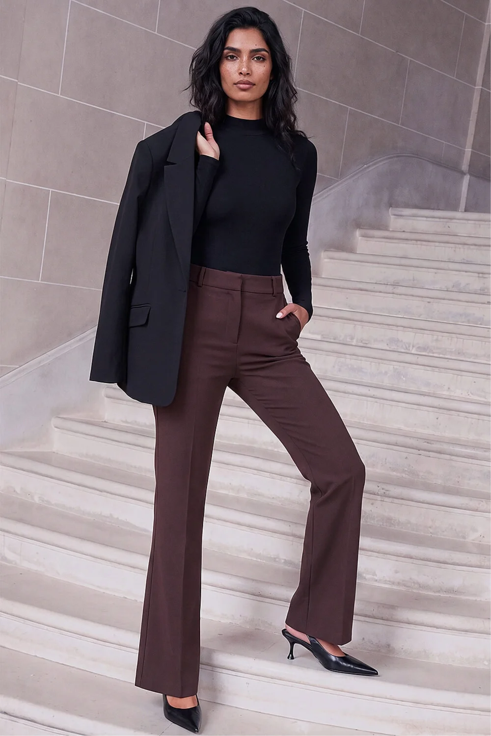Roman Dark Brown Bootcut Leg Stretch Trousers - 20 Image 2