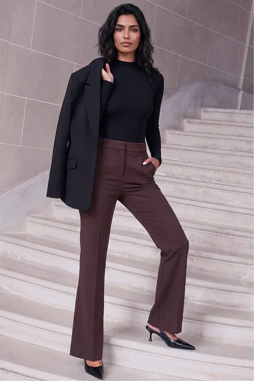 Roman Dark Brown Bootcut Leg Stretch Trousers - 20 Image 2
