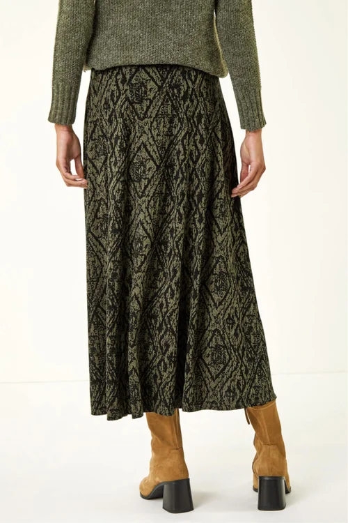 Roman Khaki Abstract Diamond Print Midi Skirt - Size 20 Clothing Image 4