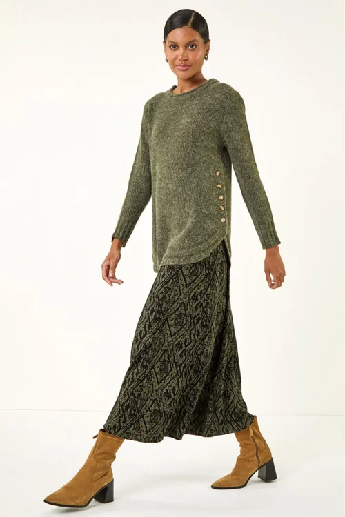 Roman Khaki Abstract Diamond Print Midi Skirt - Size 20 Clothing Image 3