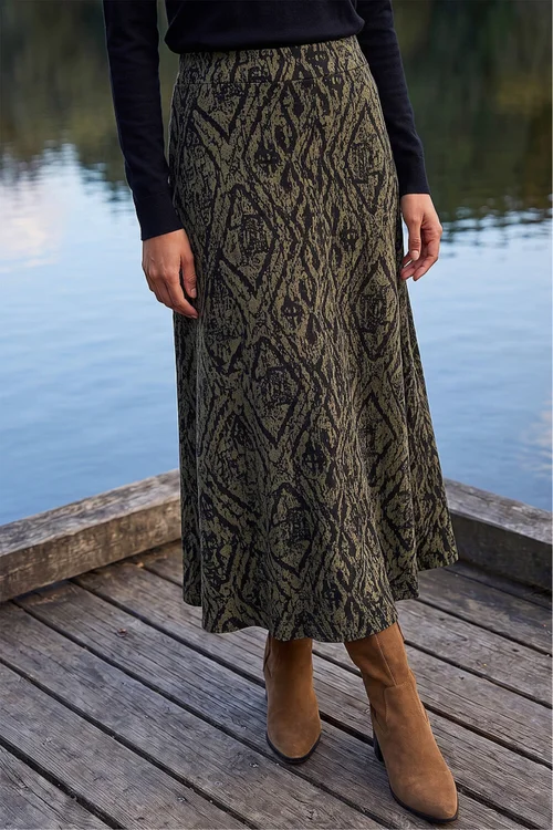 Roman Khaki Abstract Diamond Print Midi Skirt - 20 Image 1