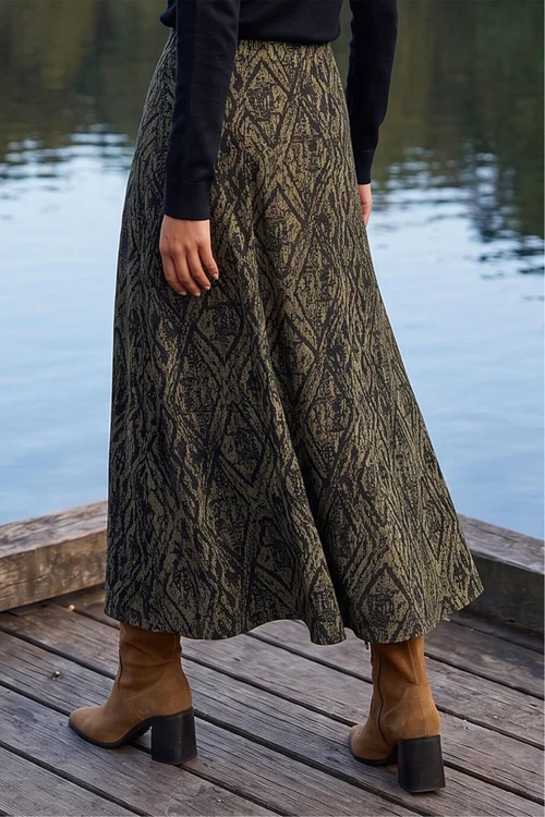 Roman Khaki Abstract Diamond Print Midi Skirt - 20 Image 3