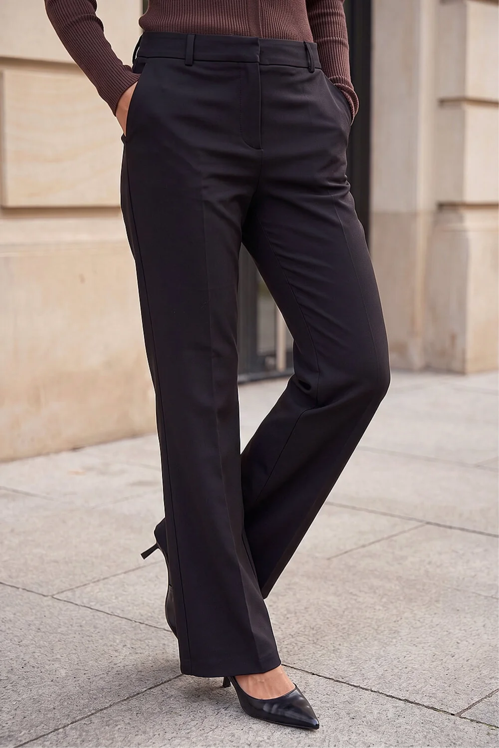 Roman Black Long Bootcut Stretch Trousers - 14 Image 1