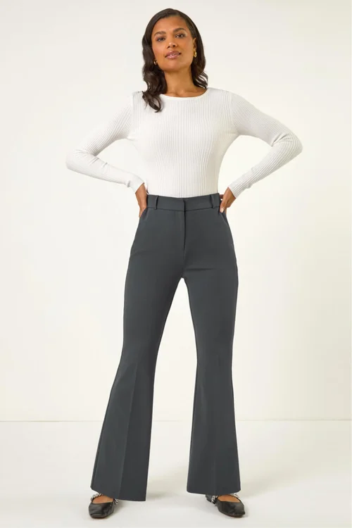 Roman Dark Grey Long Bootcut Stretch Trousers - 12 Image 2