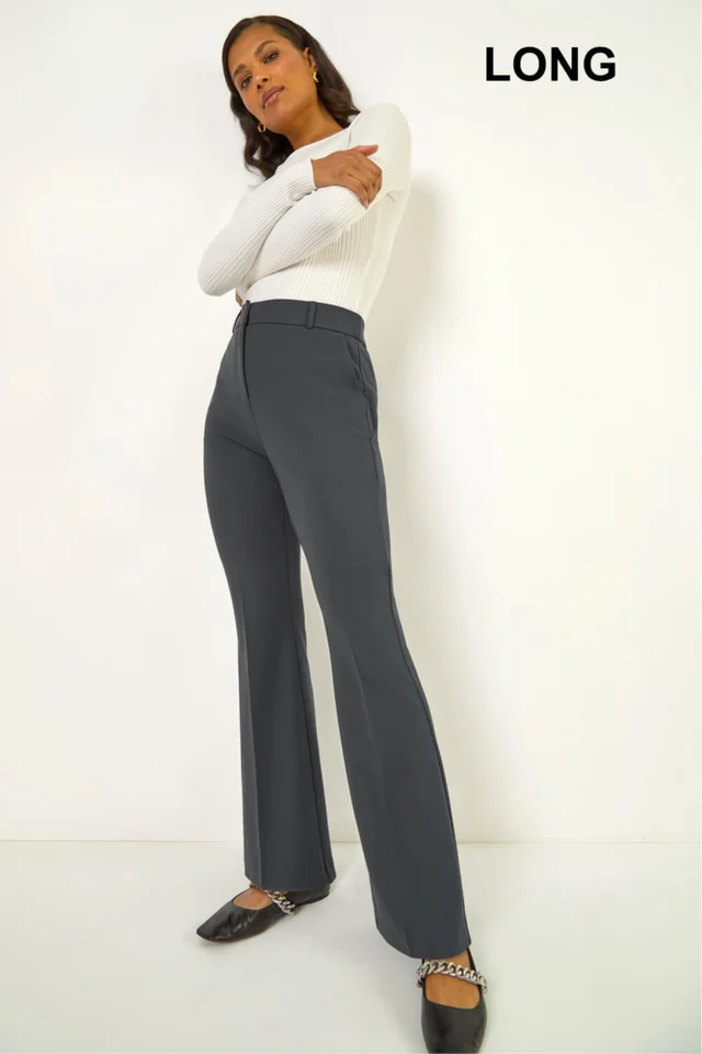 Roman Dark Grey Long Bootcut Stretch Trousers