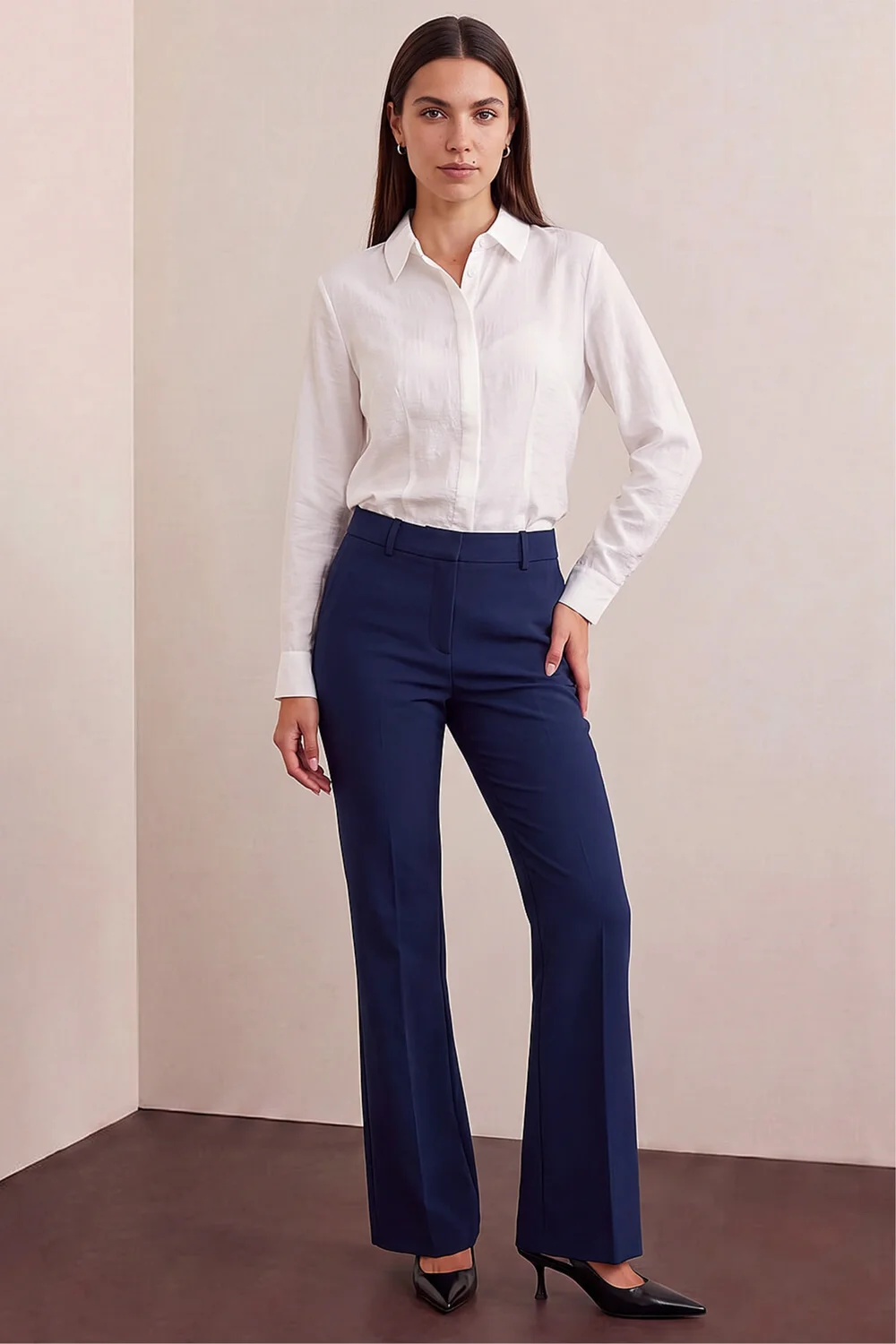Roman Navy Long Bootcut Stretch Trousers - 20 Image 2