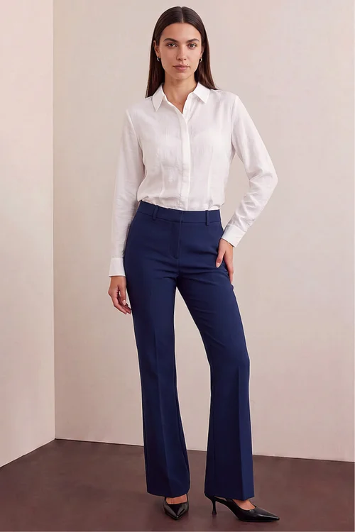 Roman Navy Long Bootcut Stretch Trousers - 20 Image 2