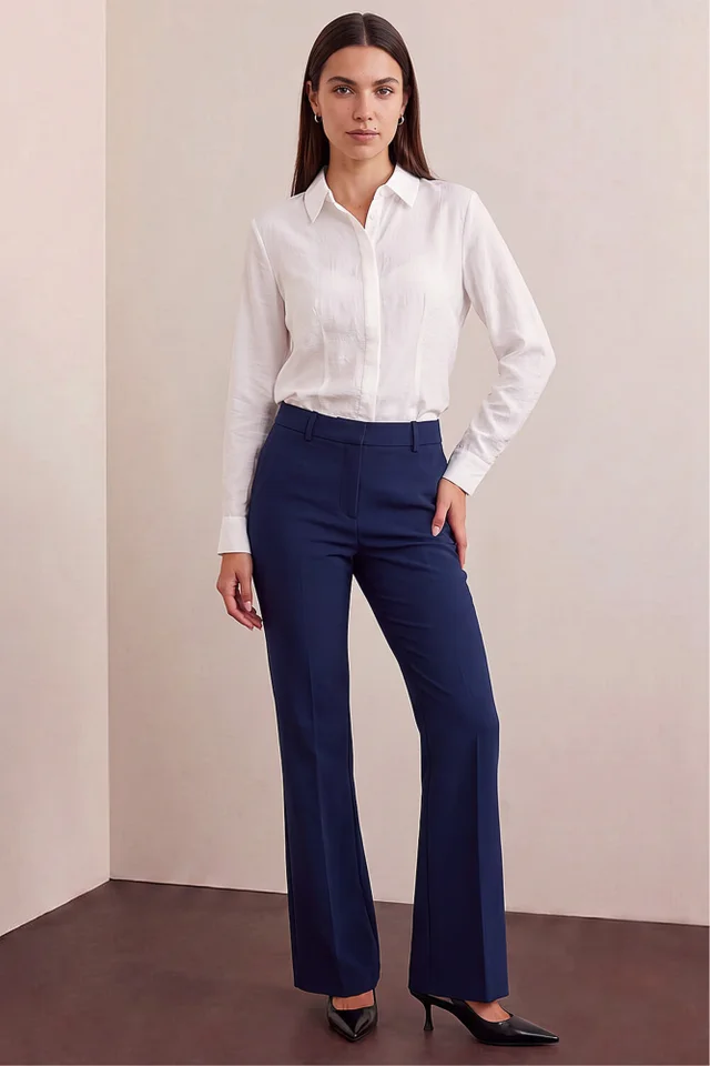 Roman Navy Long Bootcut Stretch Trousers