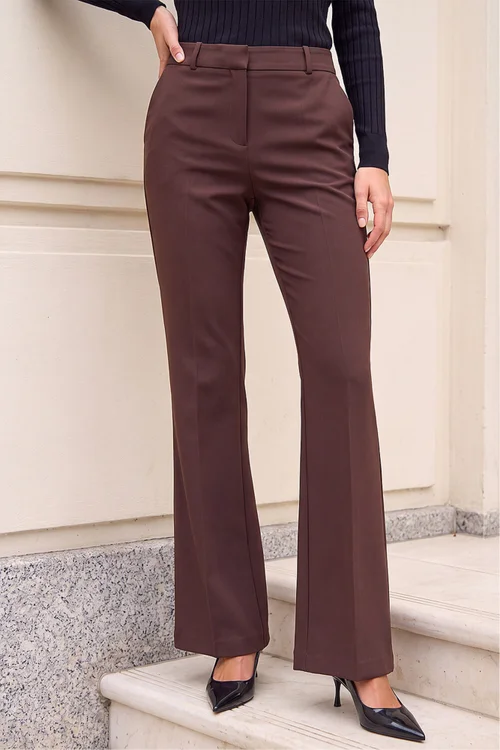Roman Dark Brown Long Bootcut Stretch Trousers - 12 Image 1