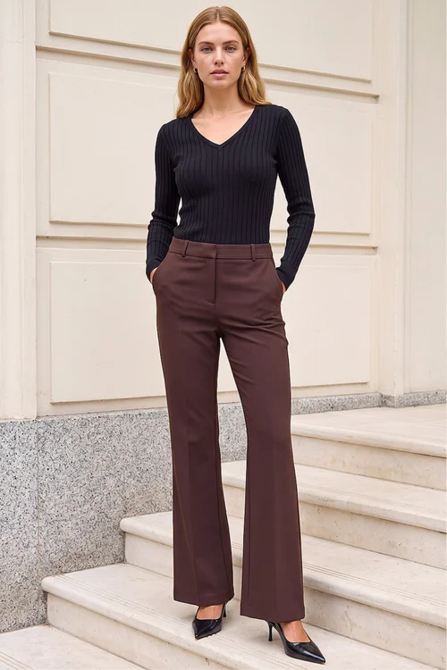 Roman Dark Brown Long Bootcut Stretch Trousers - 12 Image 2