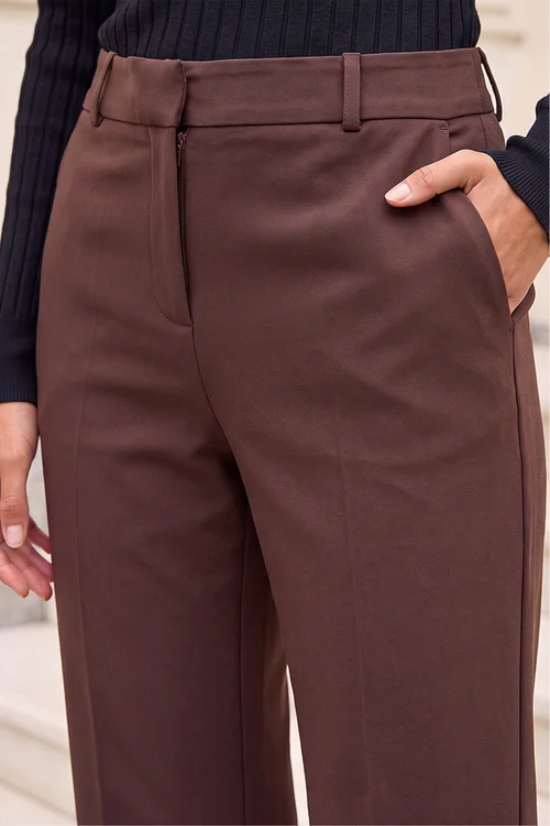 Roman Dark Brown Long Bootcut Stretch Trousers - 12 Image 4