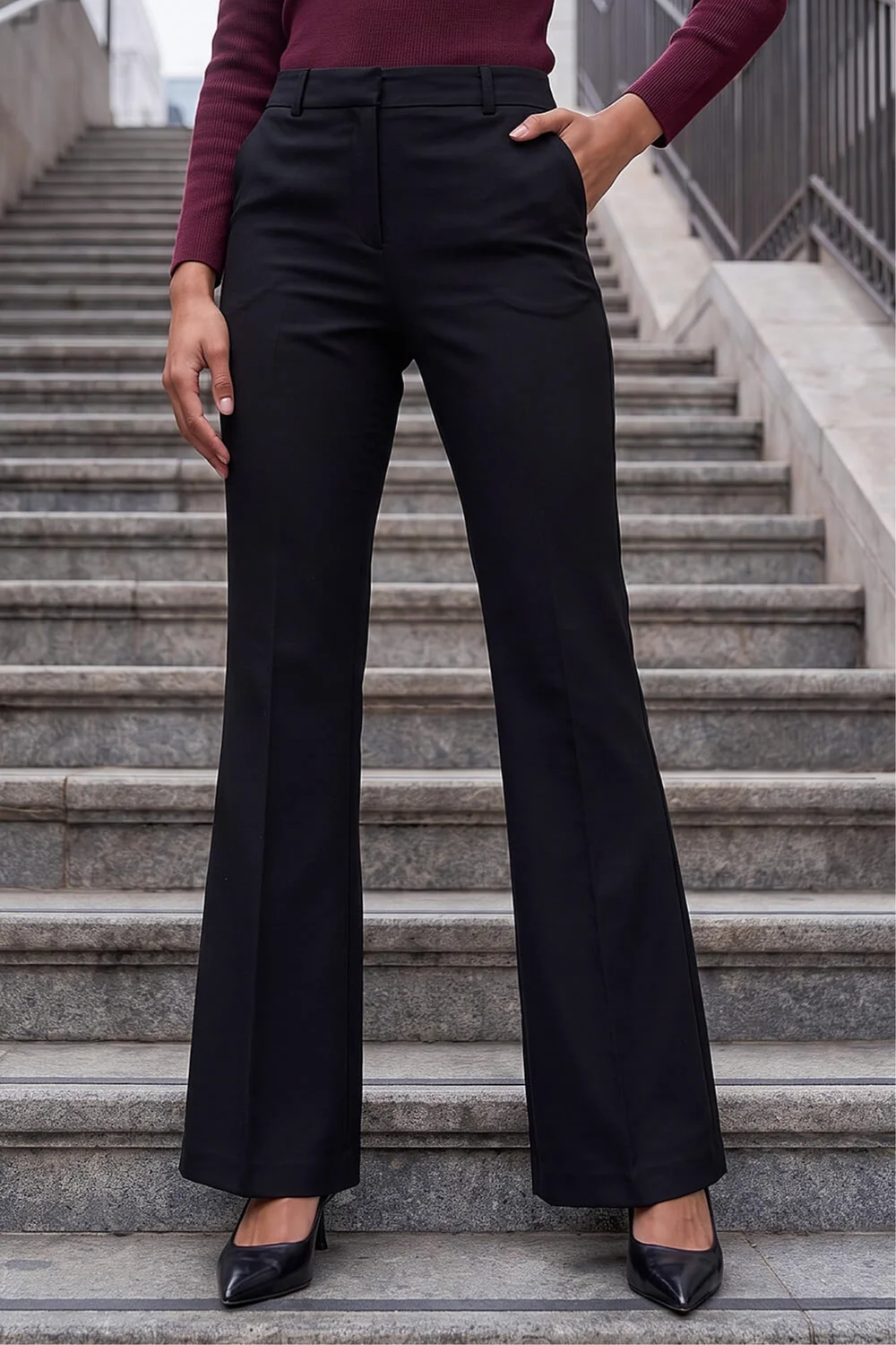 Roman Black Short Bootcut Stretch Trousers - 16 Image 1