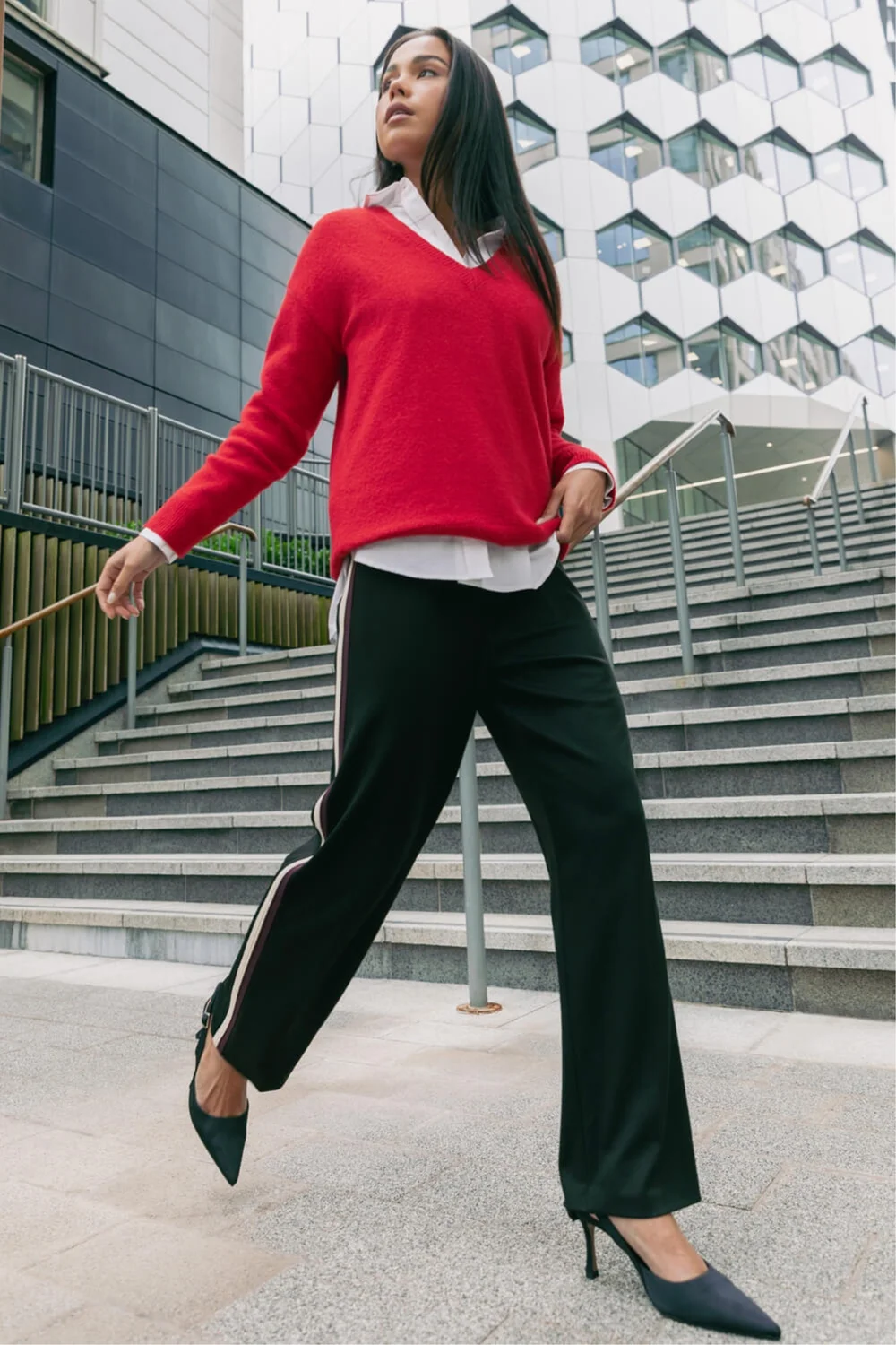 Roman Black Petite Side Stripe Stretch Trouser - 8 Image 1