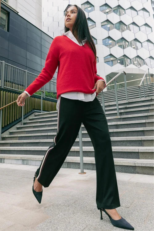 Roman Black Petite Side Stripe Stretch Trouser - 8 Image 1