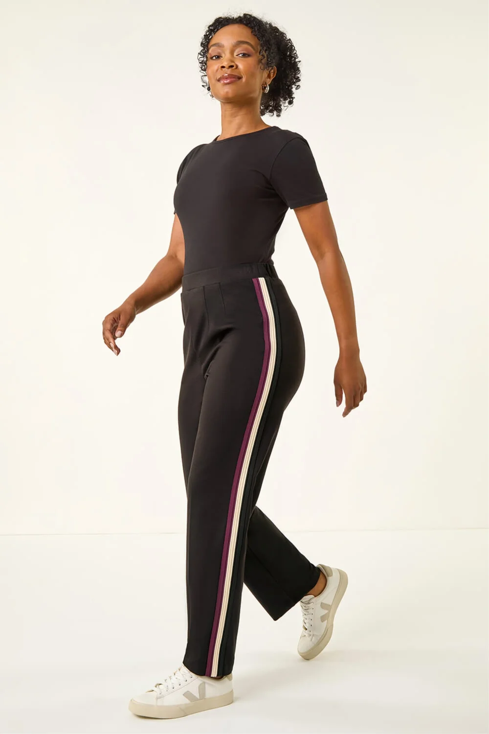 Roman Black Petite Side Stripe Stretch Trouser - 8 Image 2