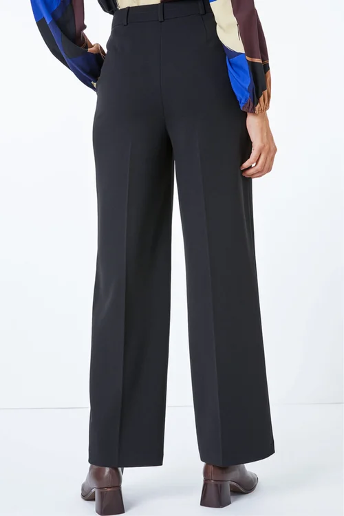 Roman Black Long Wide Leg Stretch Trousers - 10 Image 3