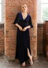 Maya Deluxe Navy V Neck 3/4 Flute Sleeve Velvet Maxi Dress - 28 Image 6