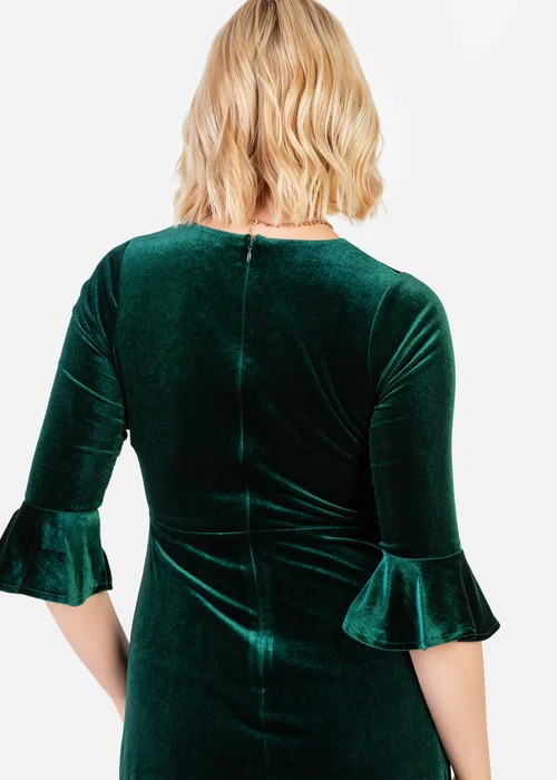 Maya Deluxe Emerald Green V Neck 3/4 Flute Sleeve Velvet Maxi Dress - 14 Image 4