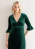 Maya Deluxe Emerald Green V Neck 3/4 Flute Sleeve Velvet Maxi Dress - 14 Image 5
