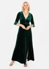 Maya Deluxe Emerald Green V Neck 3/4 Flute Sleeve Velvet Maxi Dress - 14 Image 1
