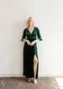 Maya Deluxe Emerald Green V Neck 3/4 Flute Sleeve Velvet Maxi Dress - 14 Image 6