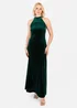 Maya Deluxe Emerald Halter Neck Velvet Maxi Dress - 18 Image 1