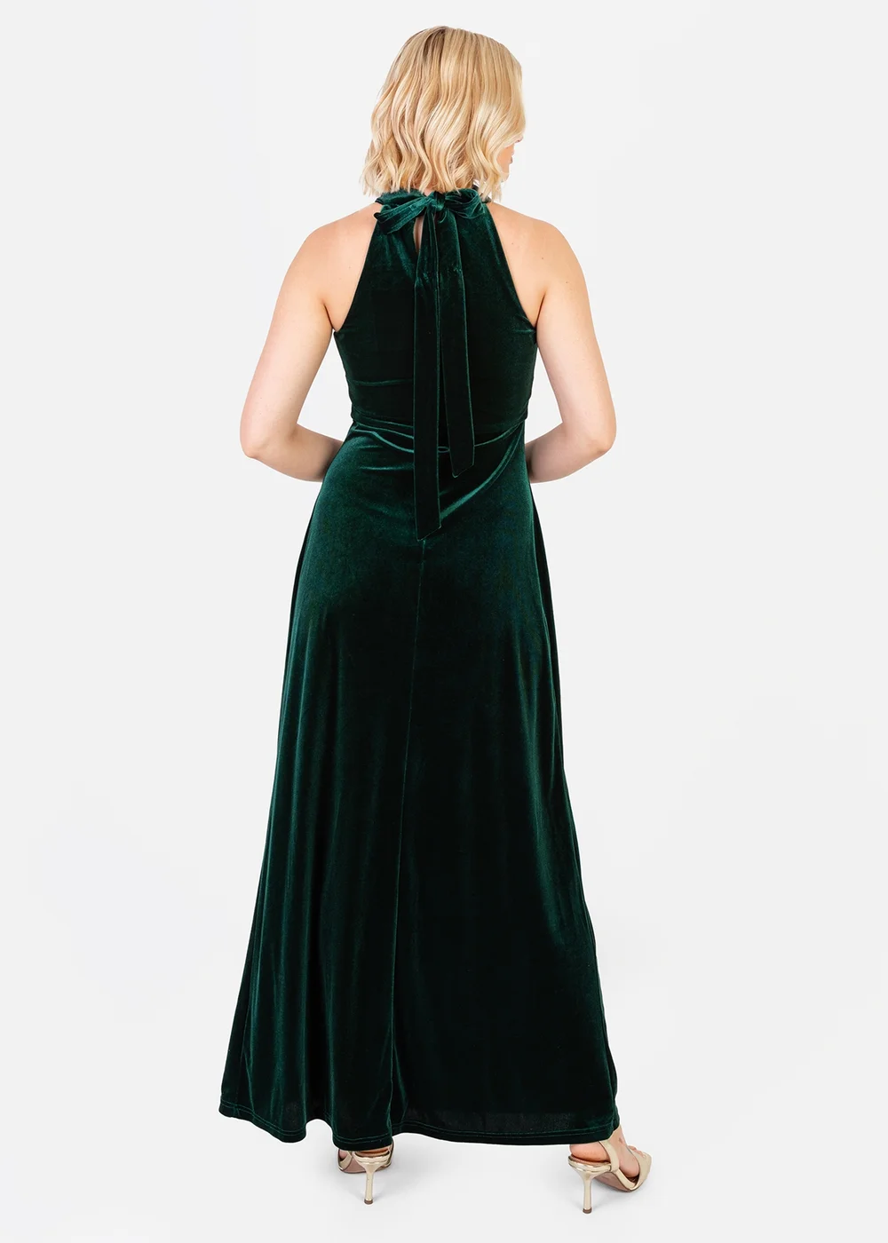 Maya Deluxe Emerald Halter Neck Velvet Maxi Dress - 18 Image 2