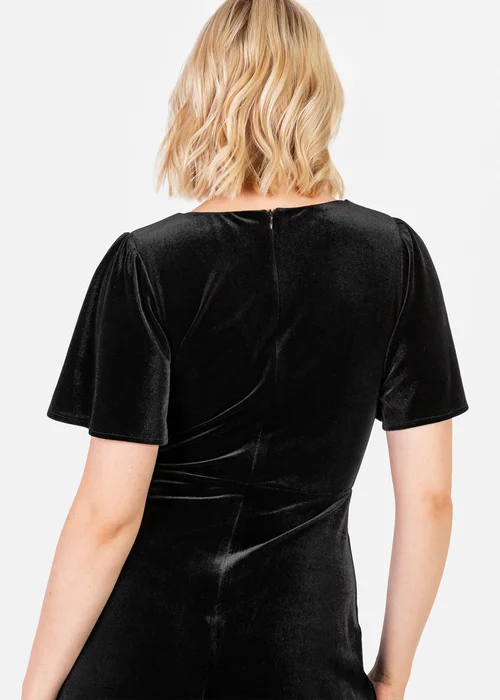 Maya Deluxe Black Faux Wrap Short Sleeve Velvet Maxi Dress - 24 Image 4