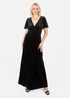 Maya Deluxe Black Faux Wrap Short Sleeve Velvet Maxi Dress - 24 Image 1